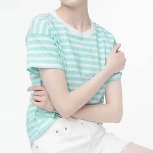 J. Crew Mint Green and White Striped Essential Tee, Size XS